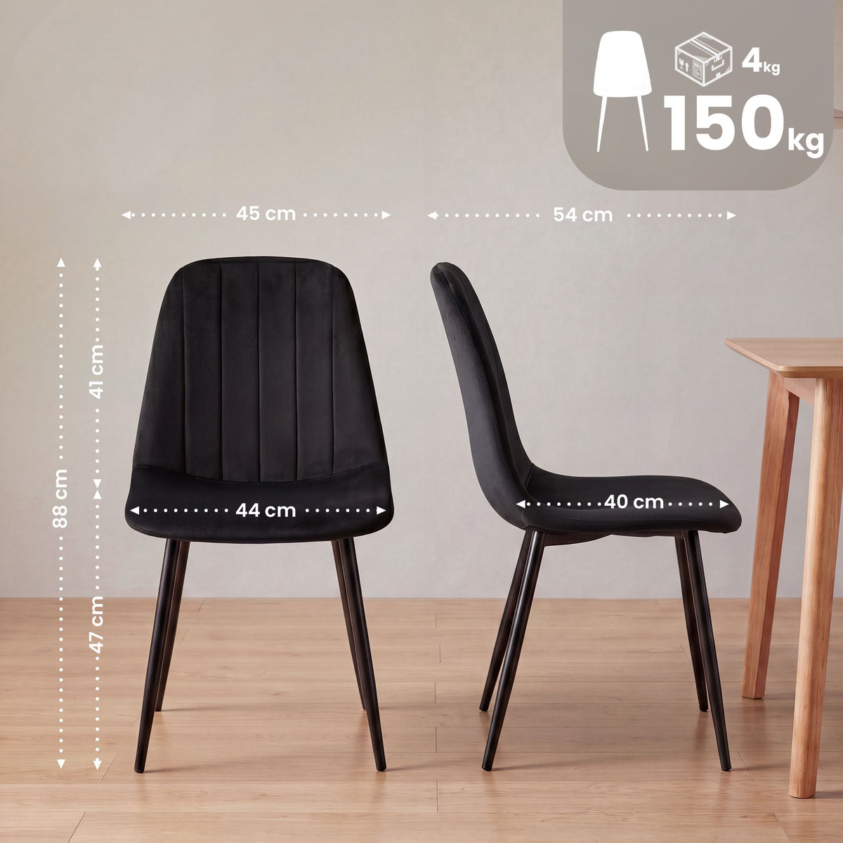 Set van 4 eetkamerstoelen Baxter fluweel zwart schwarz