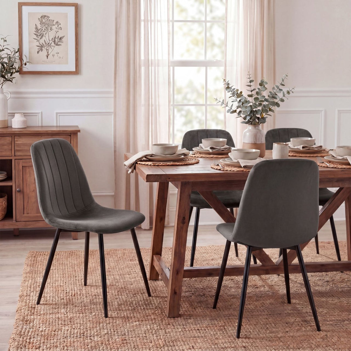 Set van 4 eetkamerstoelen Baxter fluweel antraciet anthrazit