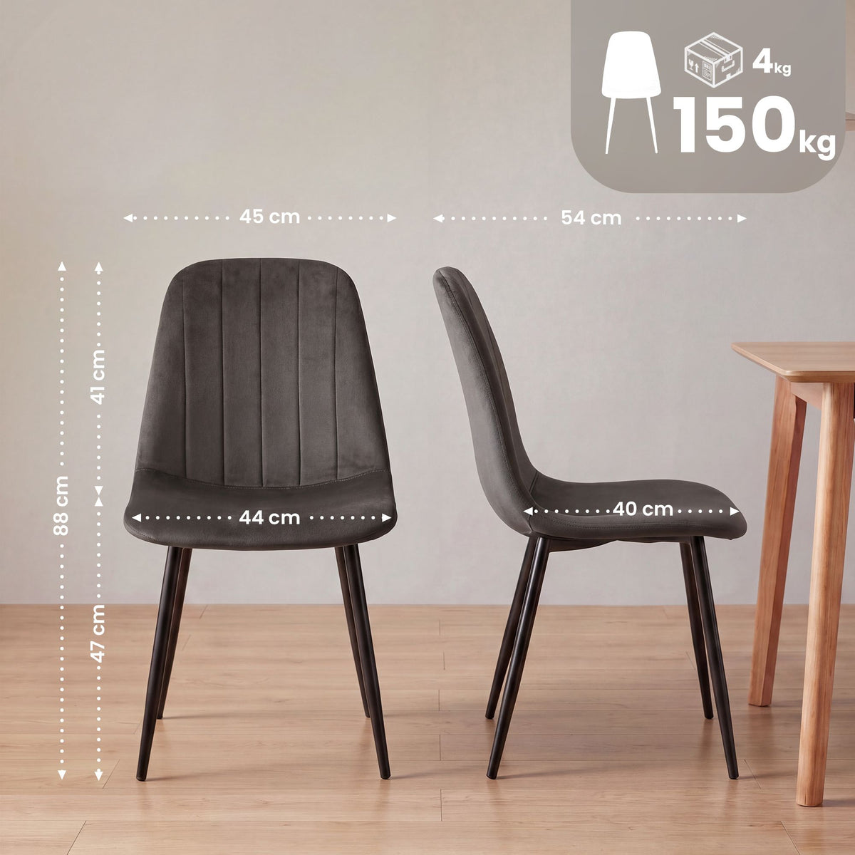 Set van 4 eetkamerstoelen Baxter fluweel antraciet anthrazit