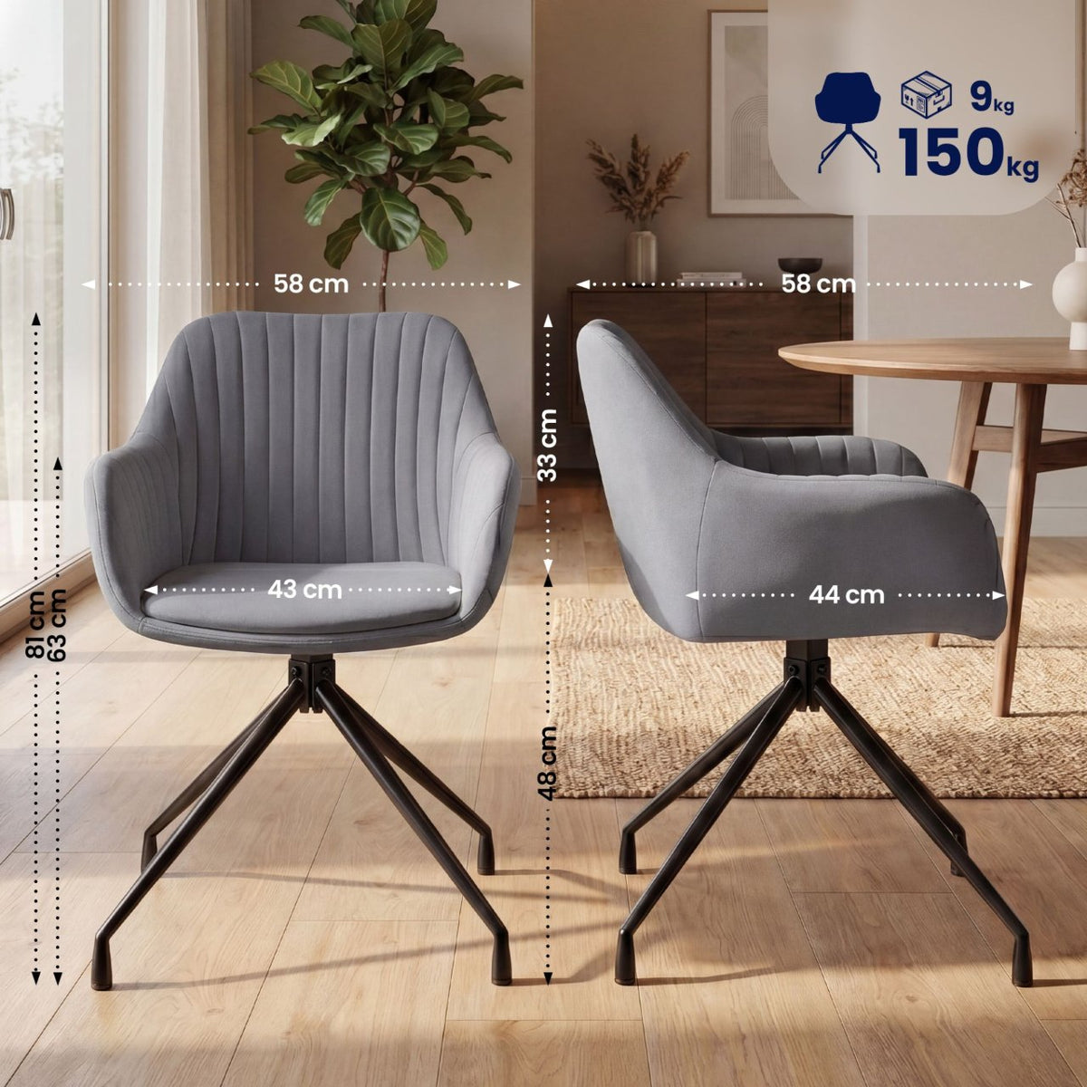 Set van 2 Eetkamerstoelen Novanis donkergrijs,Fluweel dunkelgrau