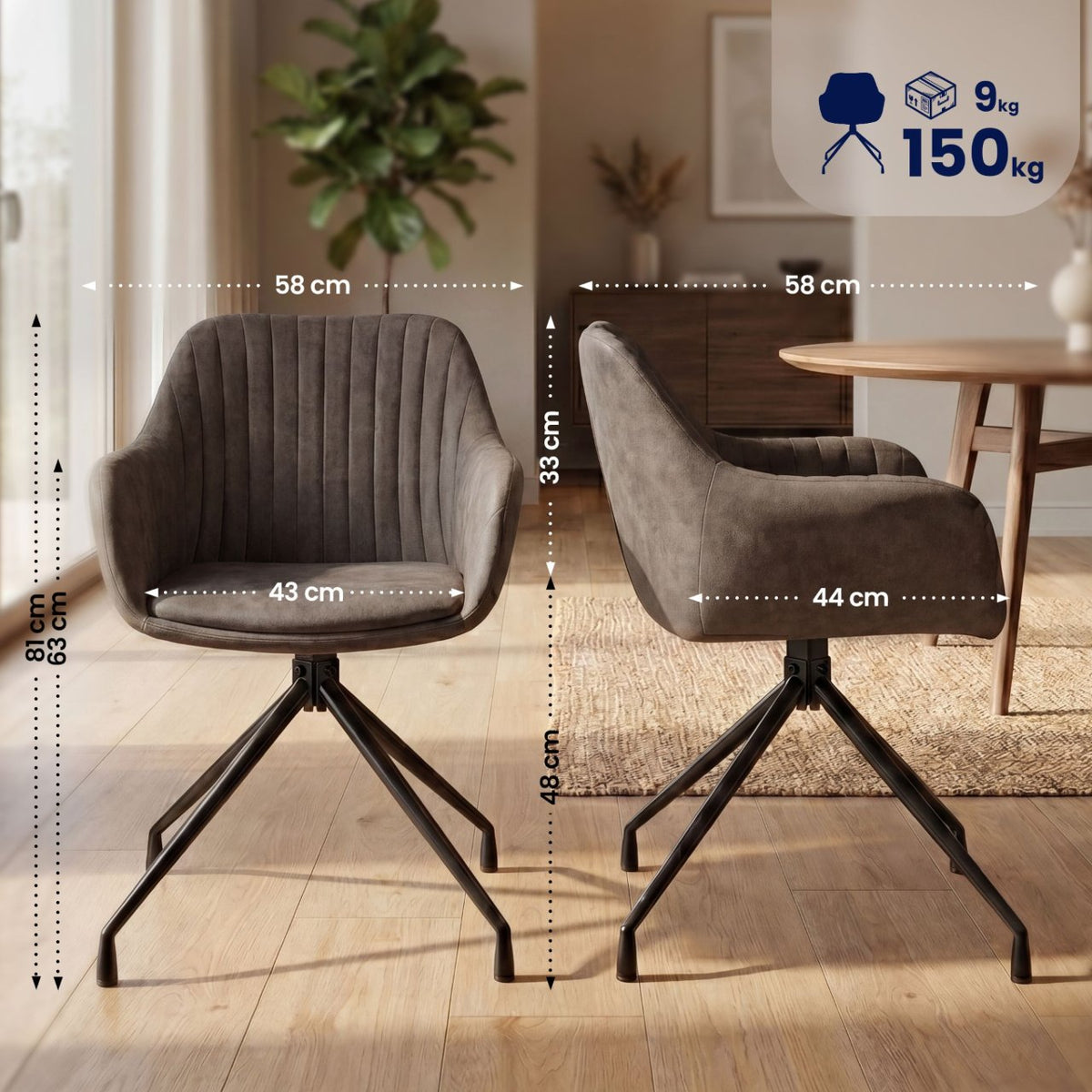 Set van 2 Eetkamerstoelen Novanis grijs,Vintage kunstleer grau