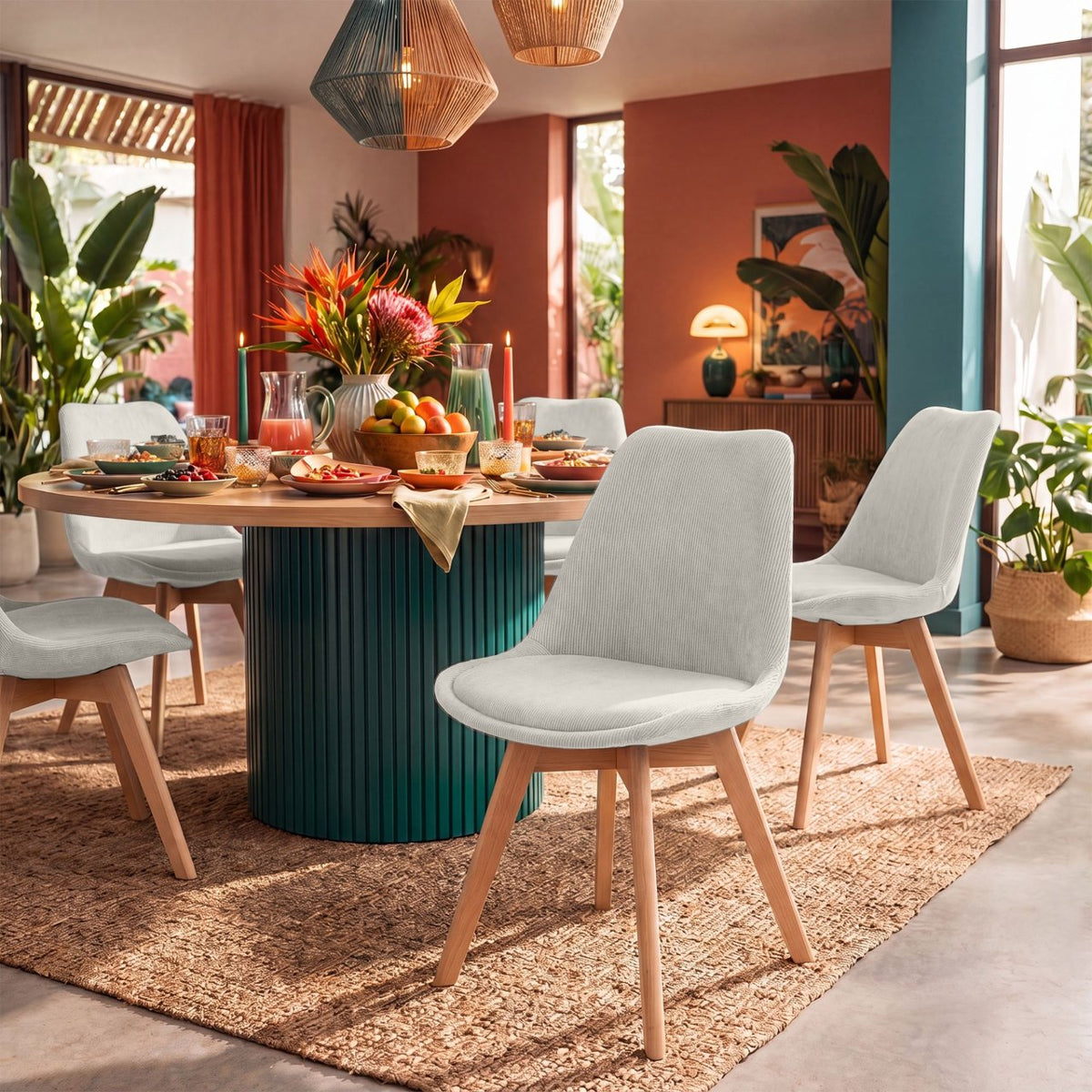 Eetkamerstoel Linares beige,Ribstof beige