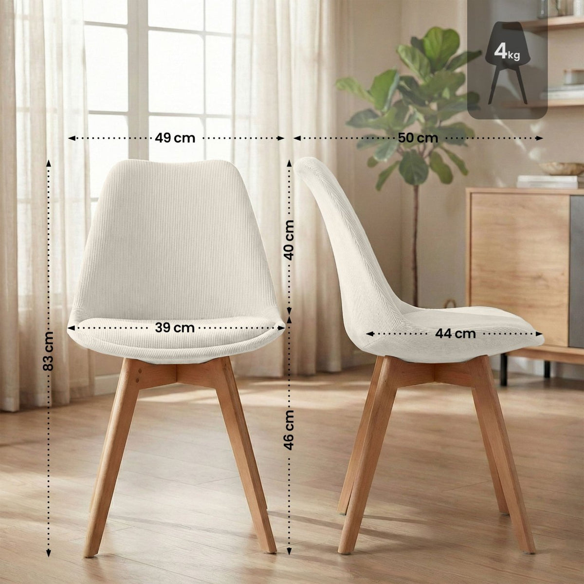 Eetkamerstoel Linares beige,Ribstof beige
