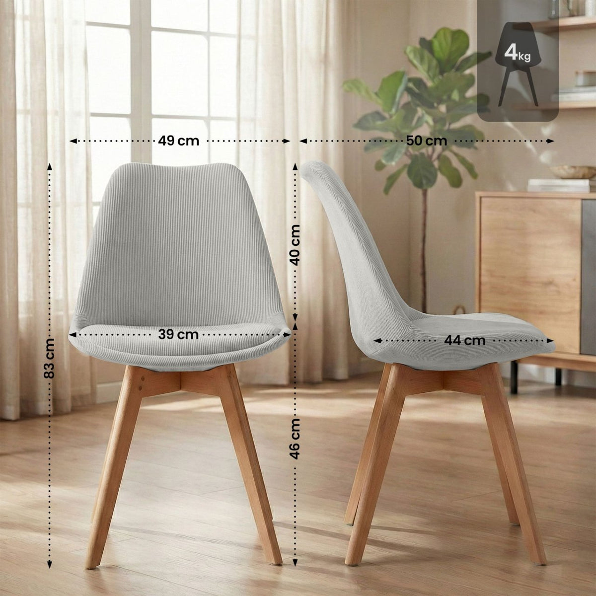 4er Set Stuhl Linares Cord grau