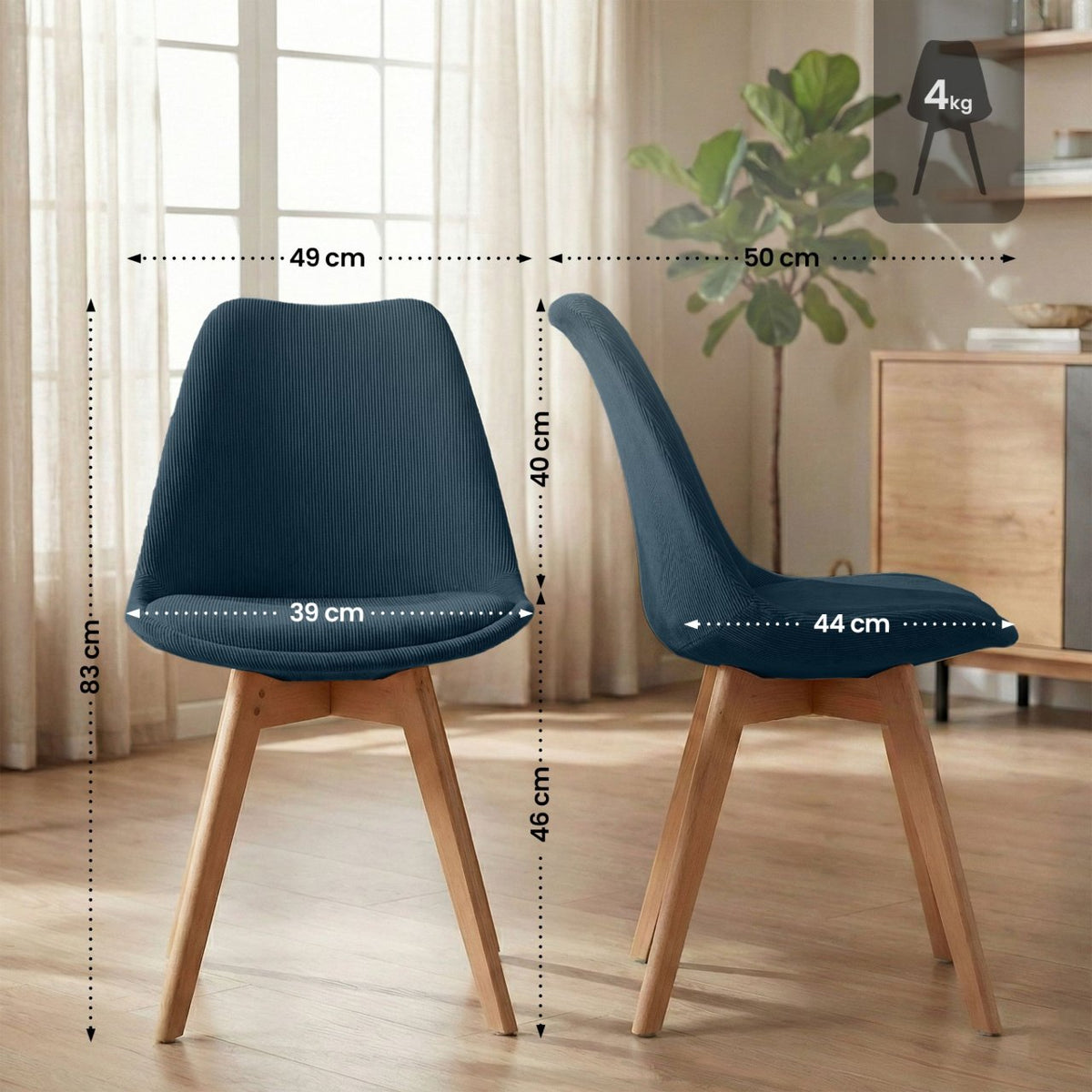 4er Set Stuhl Linares Cord dunkelblau
