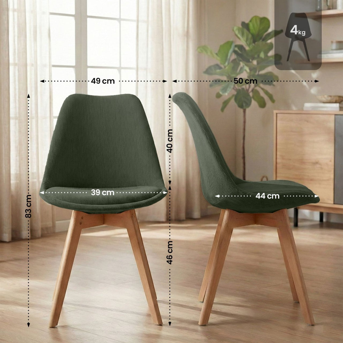 4er Set Stuhl Linares Cord grün