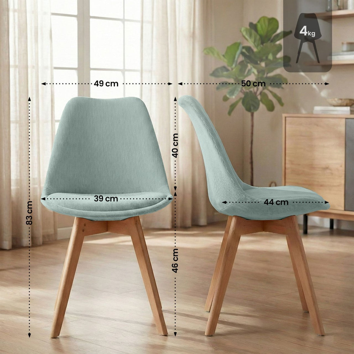 4er Set Stuhl Linares Cord türkis