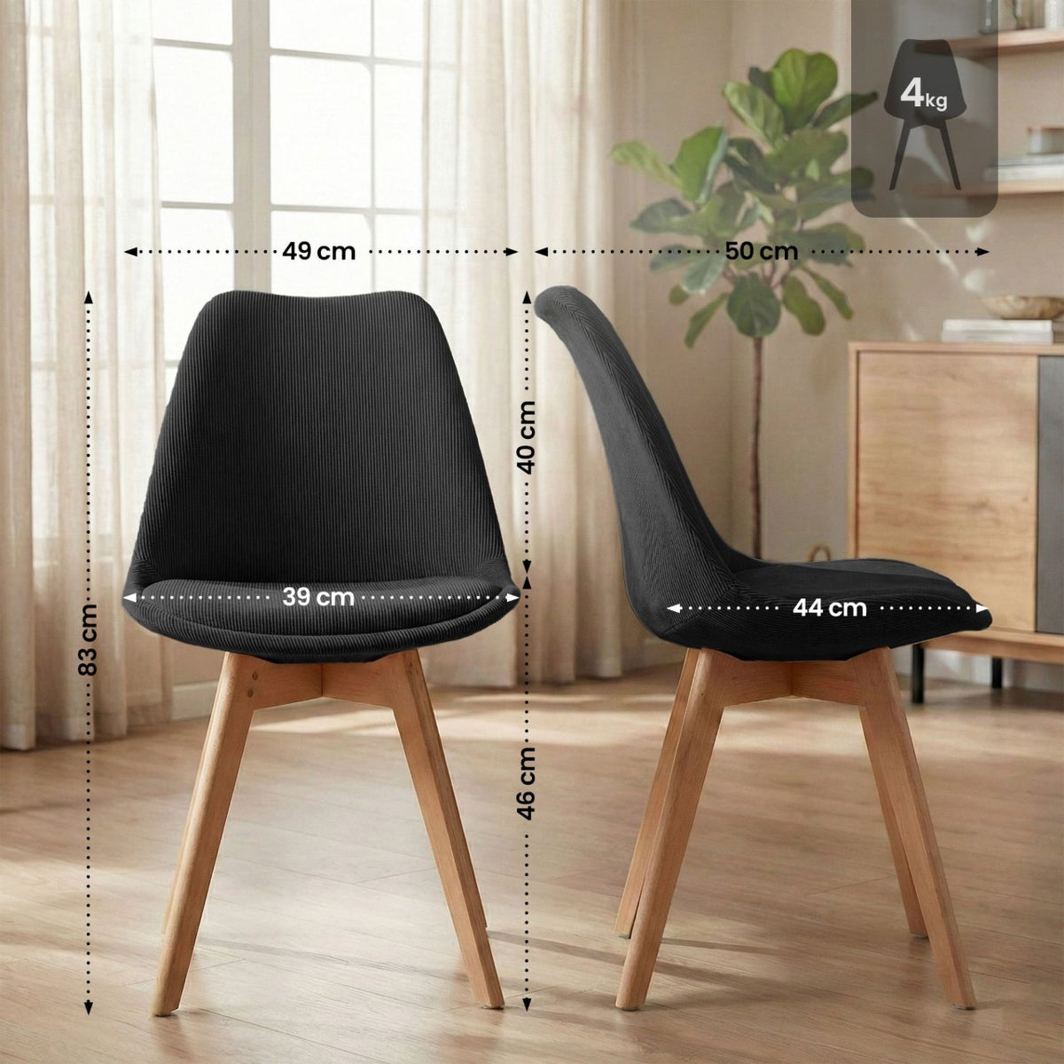 4er Set Stuhl Linares Cord anthrazit