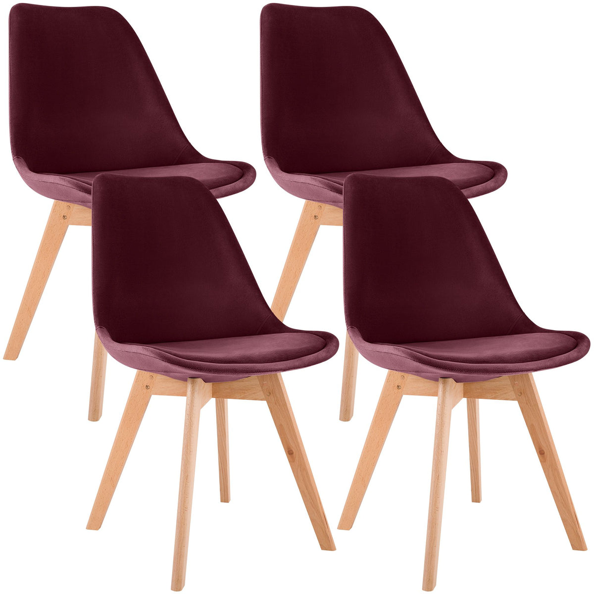4er Set Stuhl Linares Samt bordeauxrot