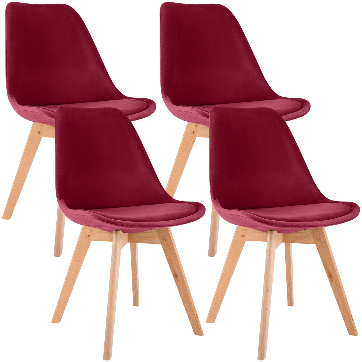 4er Set Stuhl Linares Samt rot