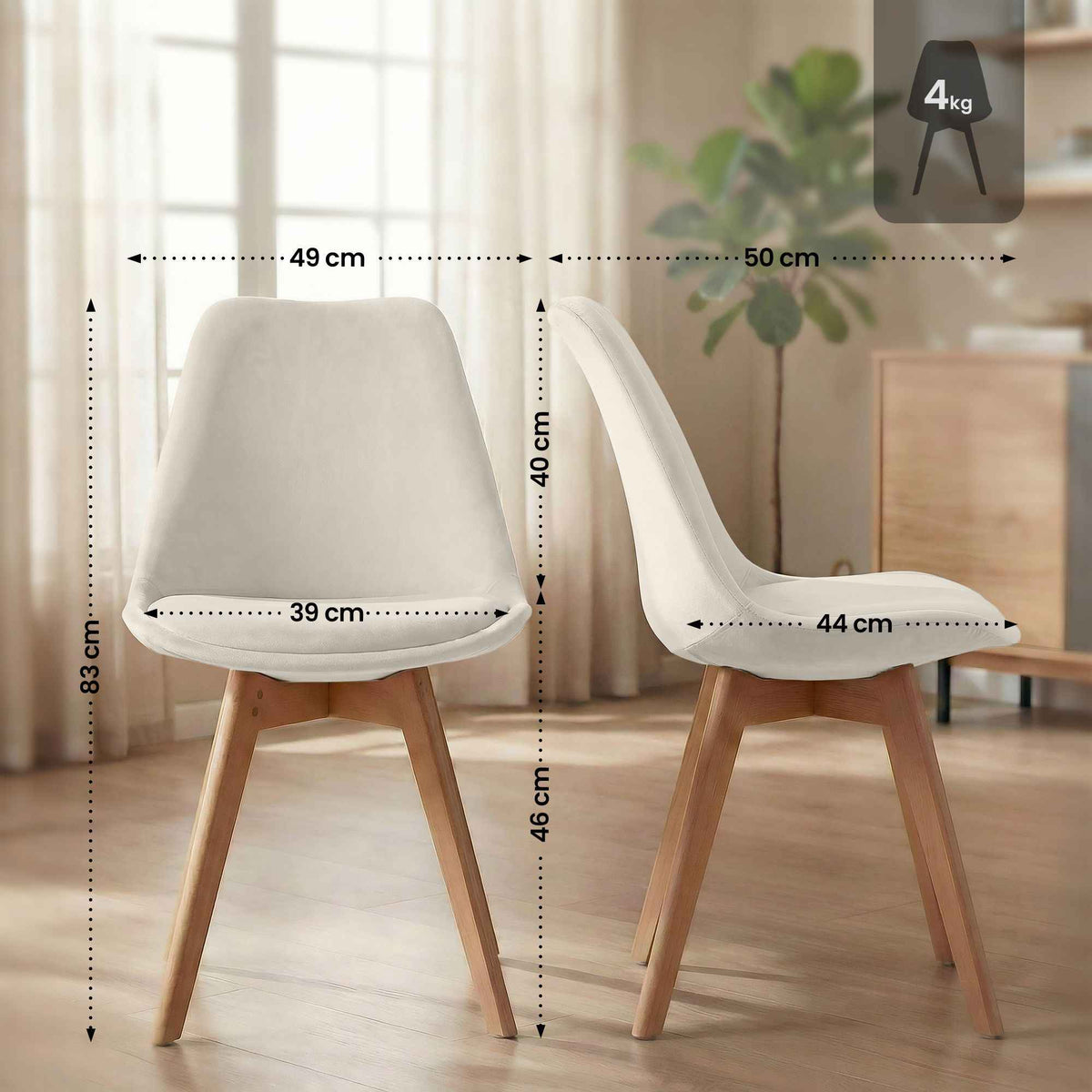 4er Set Stuhl Linares Samt beige