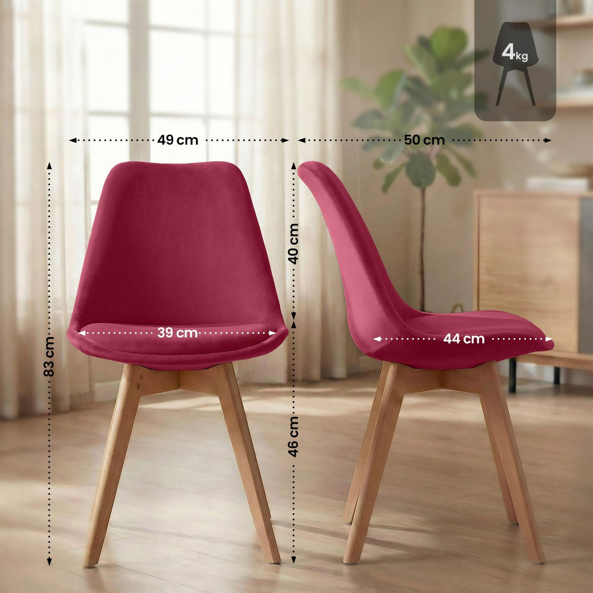 4er Set Stuhl Linares Samt rot