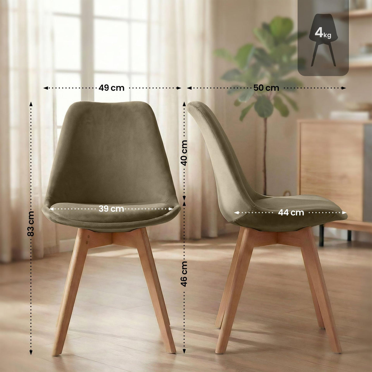 4er Set Stuhl Linares Samt dunkelbraun