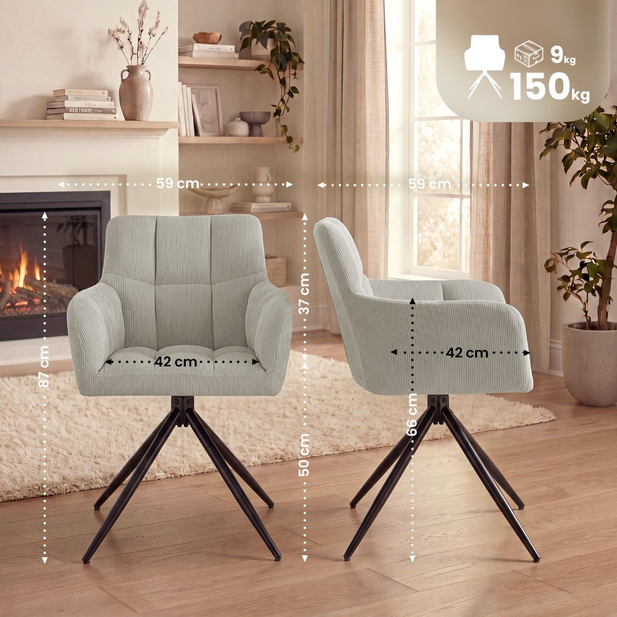 Eetkamerstoel Jonah Cord creme creme