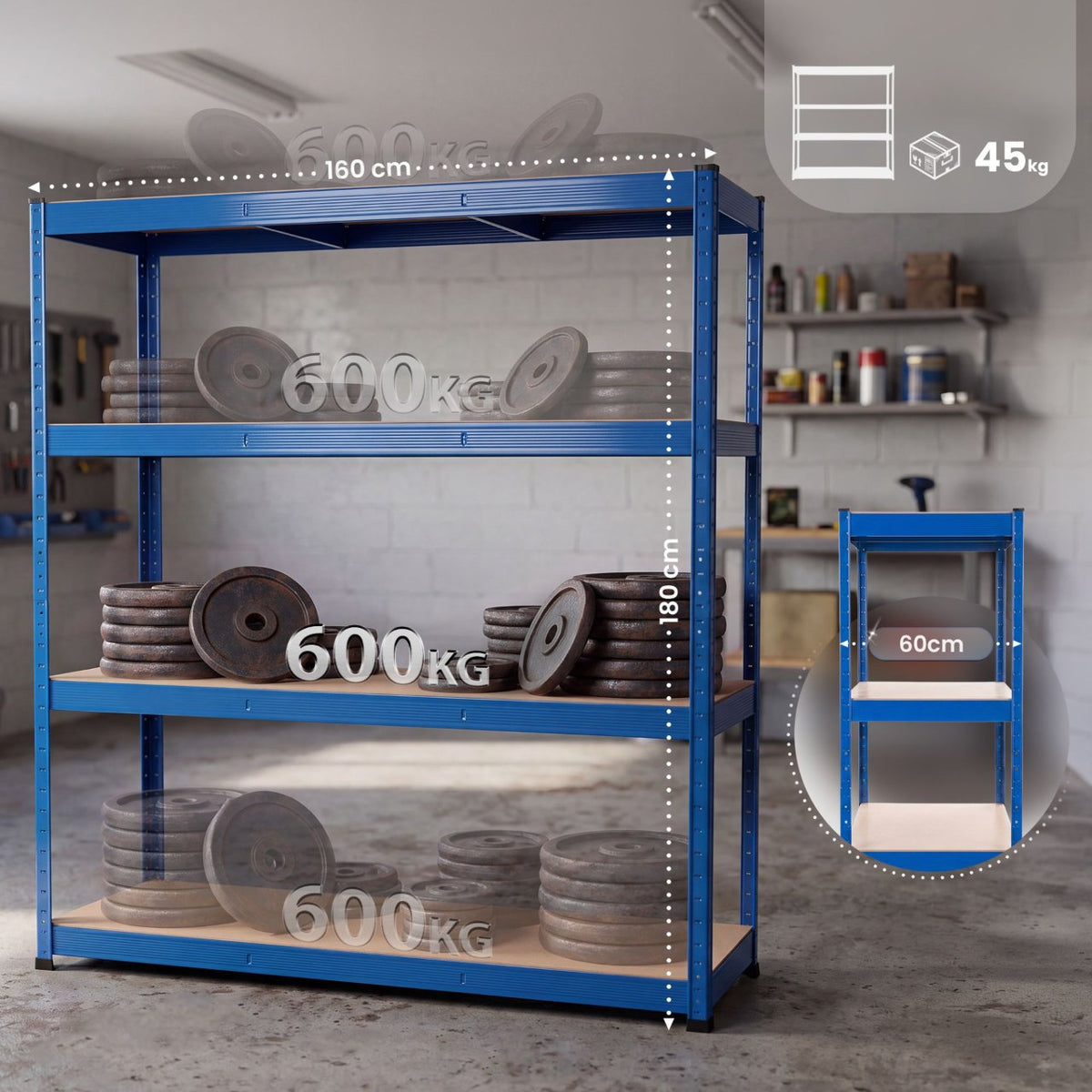 Zware stellingkast 160 x 180 x 60 cm blauw blau