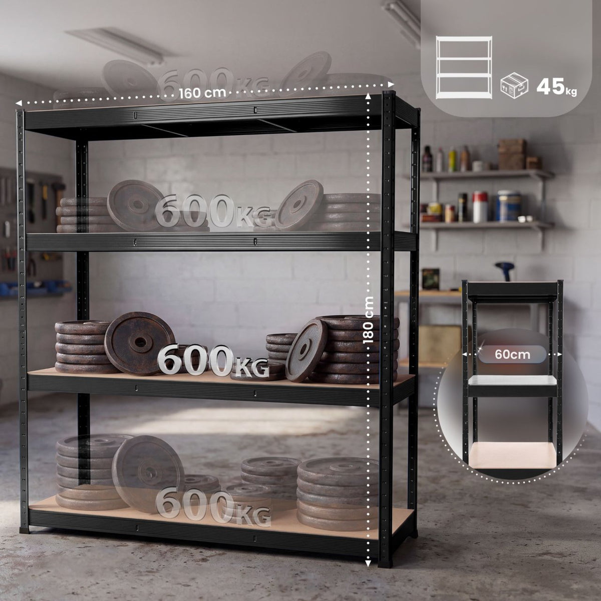 Zware stellingkast 160 x 180 x 60 cm zwart schwarz