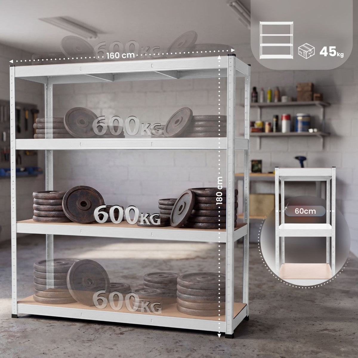 Zware stellingkast 160 x 180 x 60 cm wit weiß