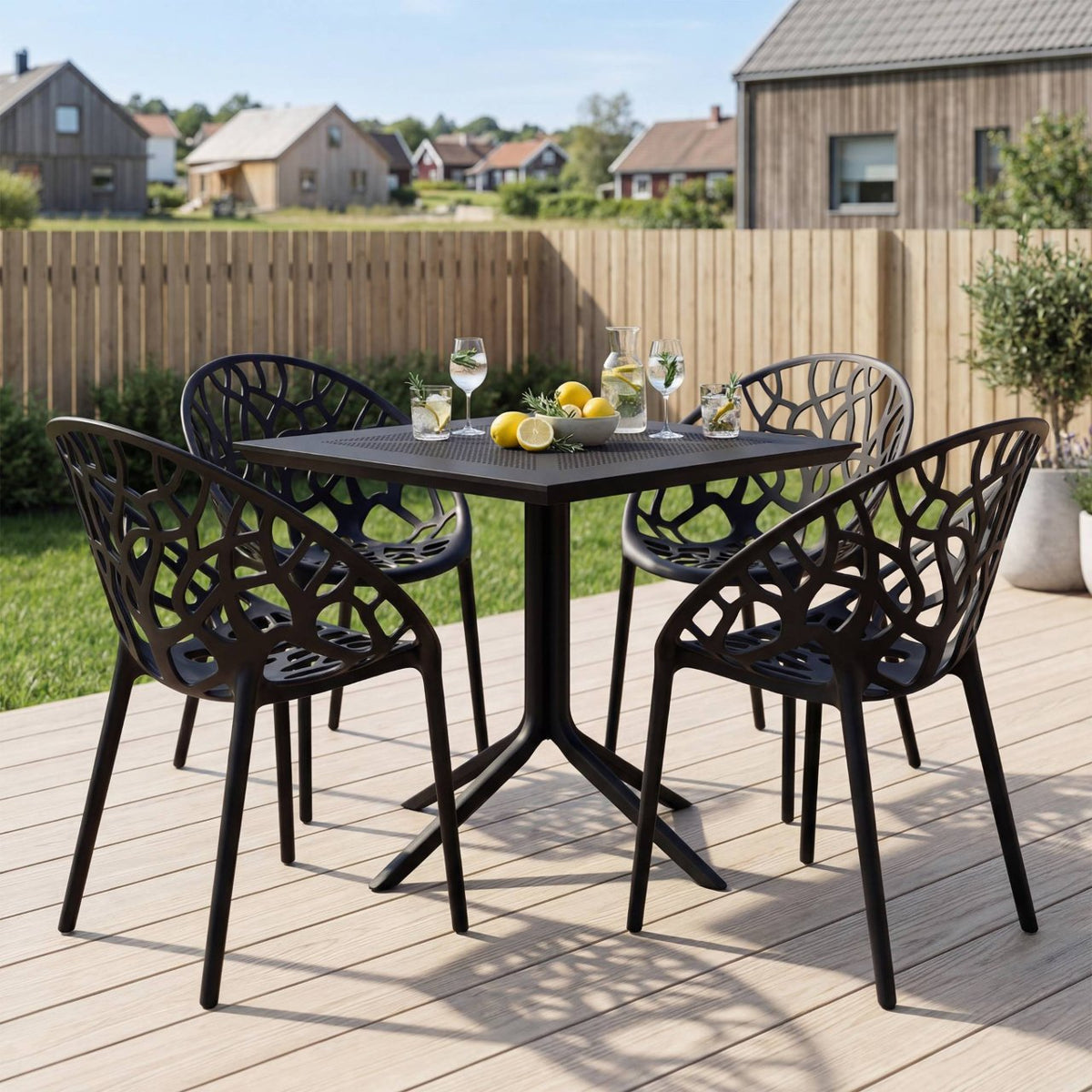 Tuinmeubelset Avara met 4 stoelen zwart schwarz