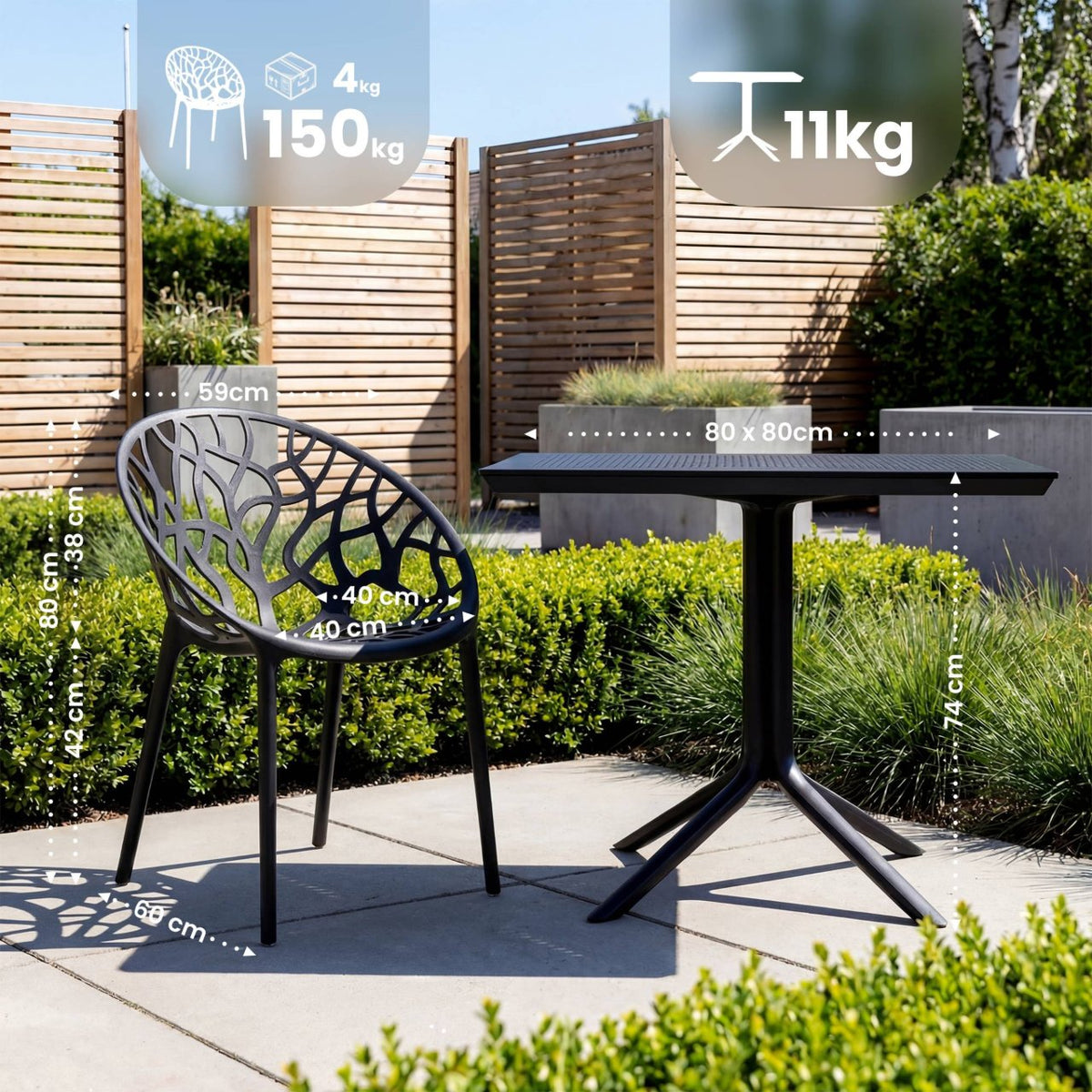 Tuinset Avara met 2 stoelen zwart schwarz