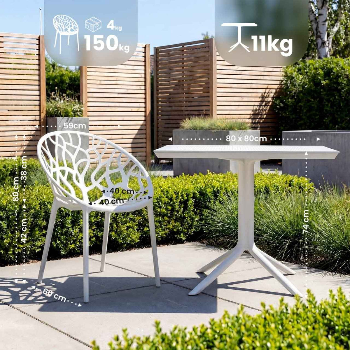 Tuinset Avara met 2 stoelen wit weiß