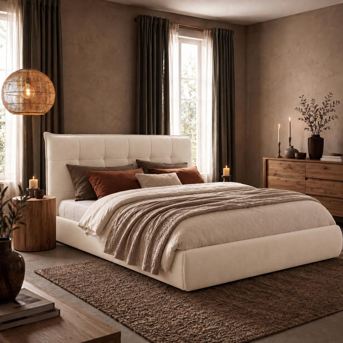 Bett Mirka 180x200 cm Stoff creme