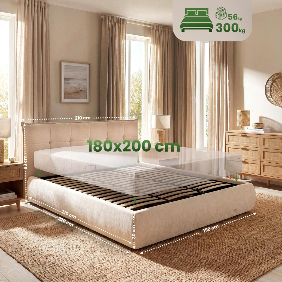 Bett Mirka 180x200 cm Stoff creme