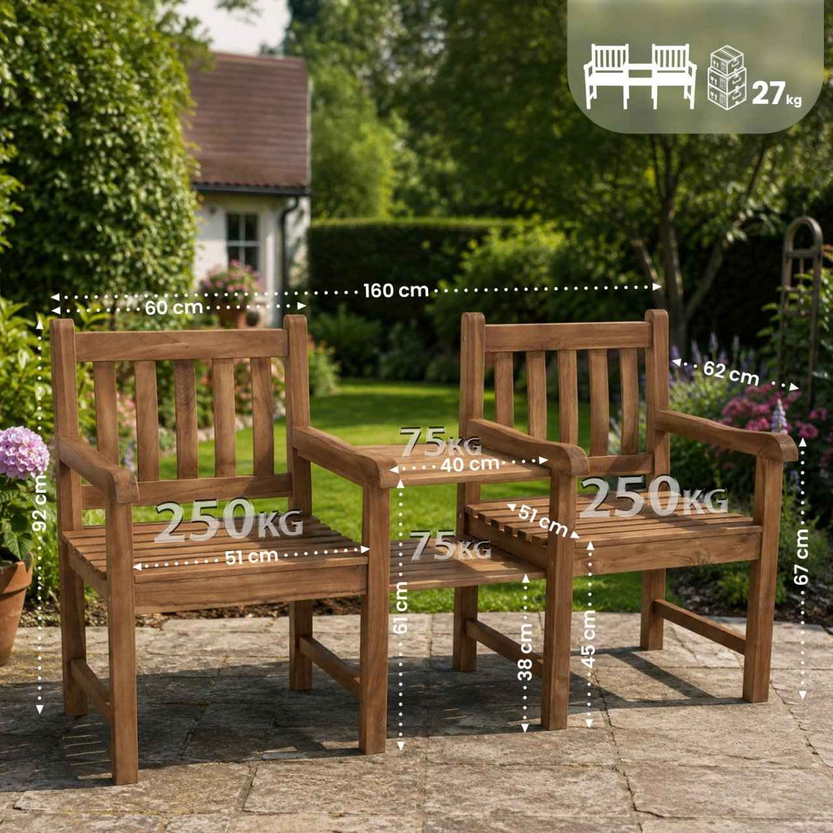 Teakbank Lior met tafel teak teak