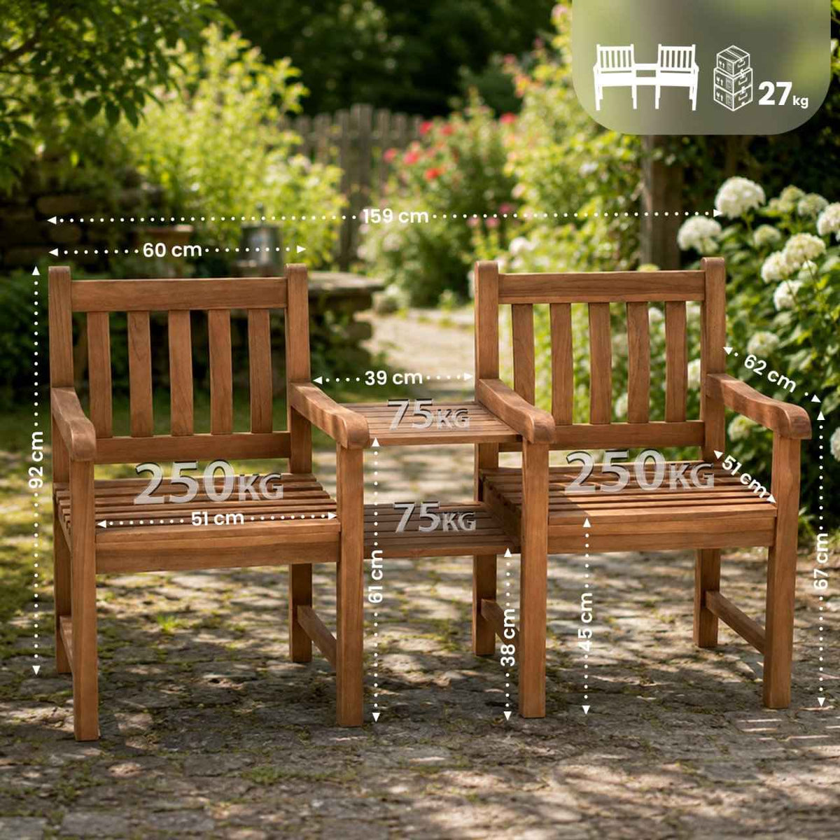 Teakbank Briony met Tafel teak teak