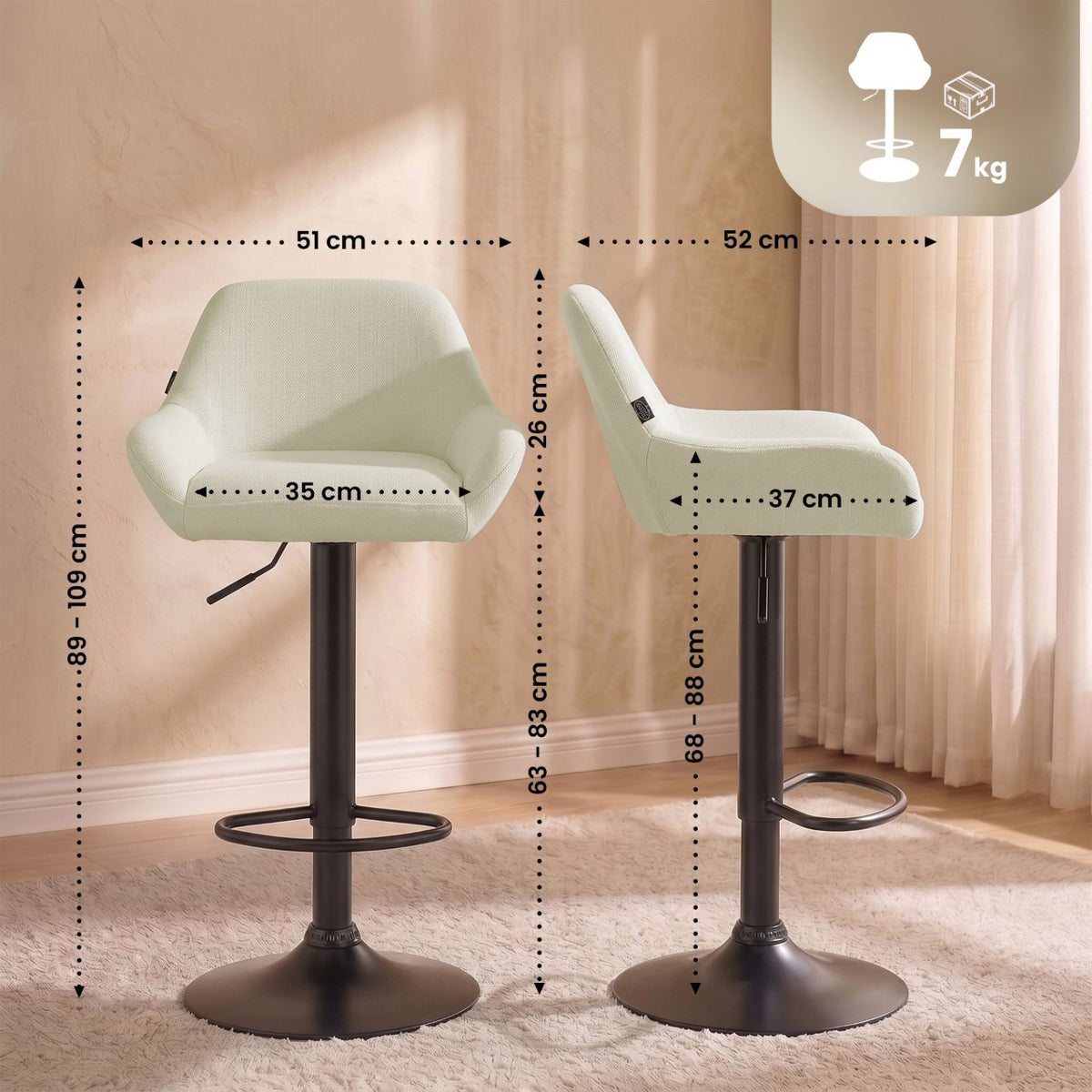 Set van 2 barkrukken Braga stof creme,zwart creme
