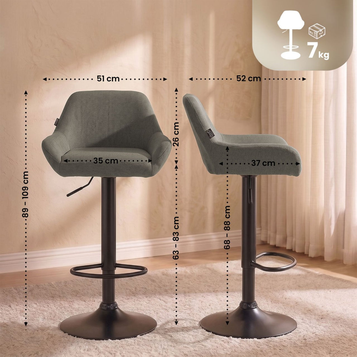 Set van 2 barkrukken Braga stof taupe,zwart taupe