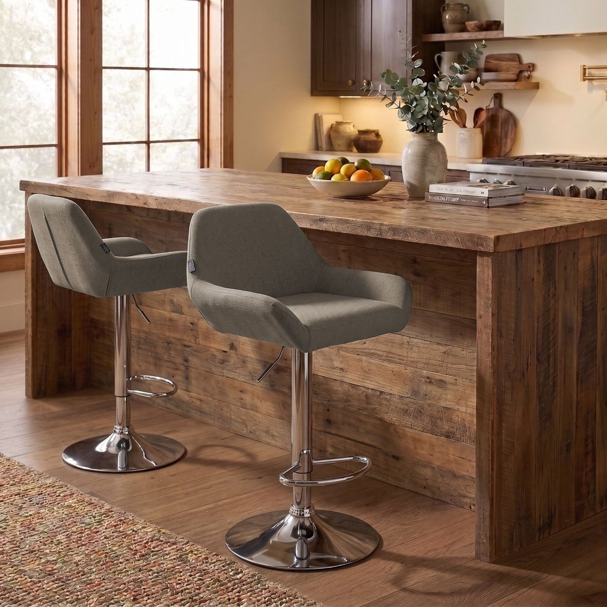 Barkruk Braga stof taupe,chroom taupe