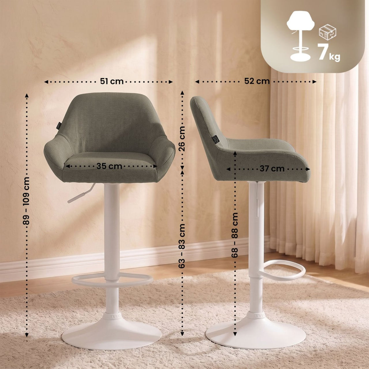 Barkruk Braga stof taupe,wit taupe