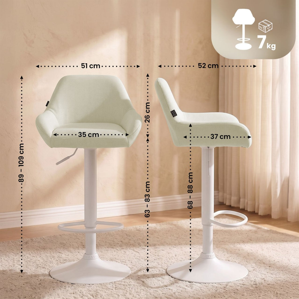 Set van 2 barkrukken Braga stof creme,wit creme