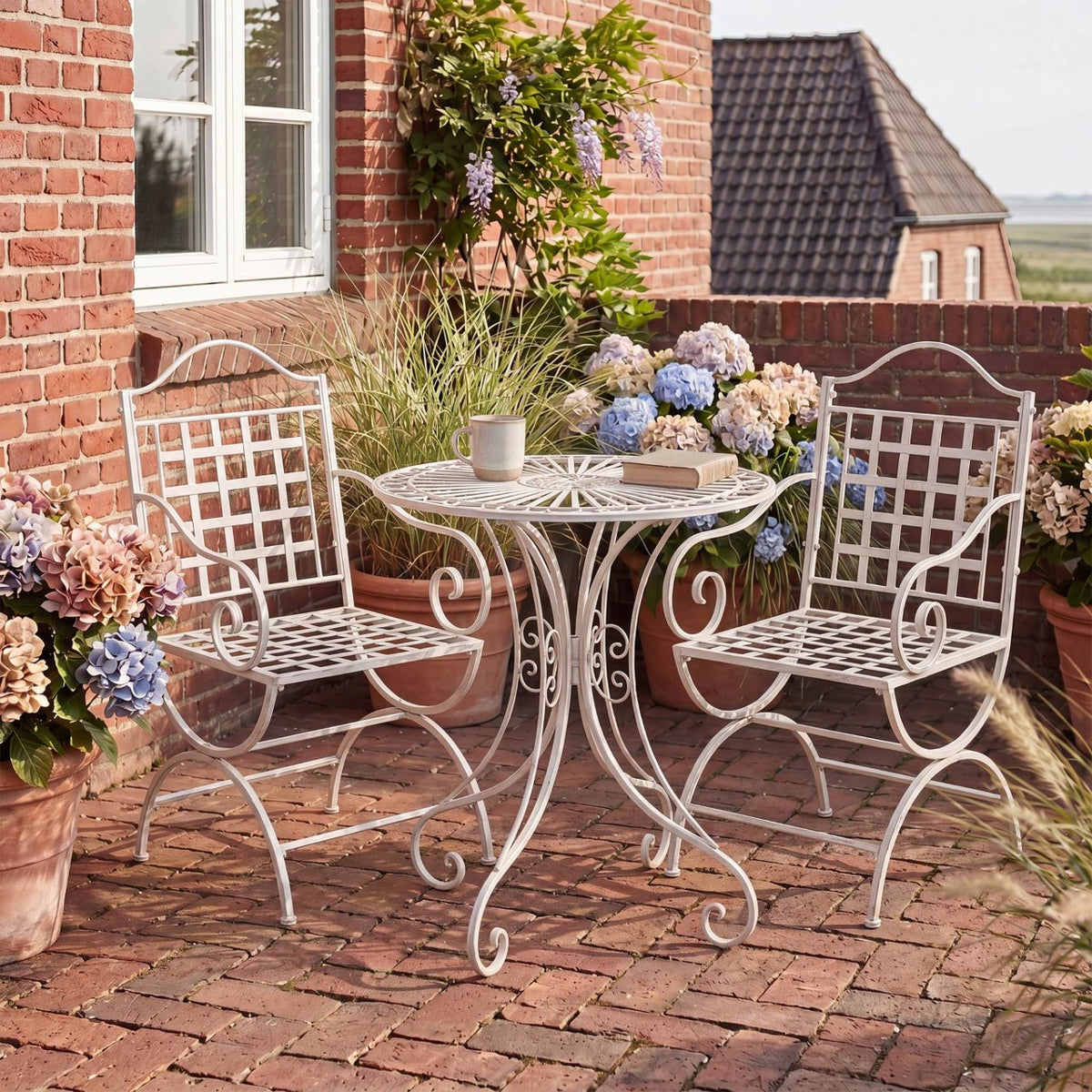 Tuinmeubelset Viro met 2 stoelen antiek/wit antik weiß