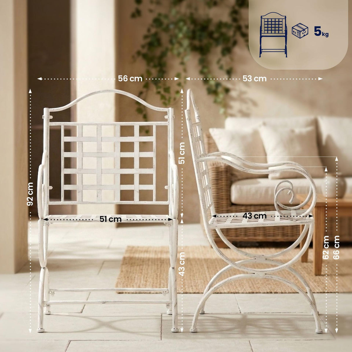 Tuinmeubelset Viro met 2 stoelen antiek/wit antik weiß