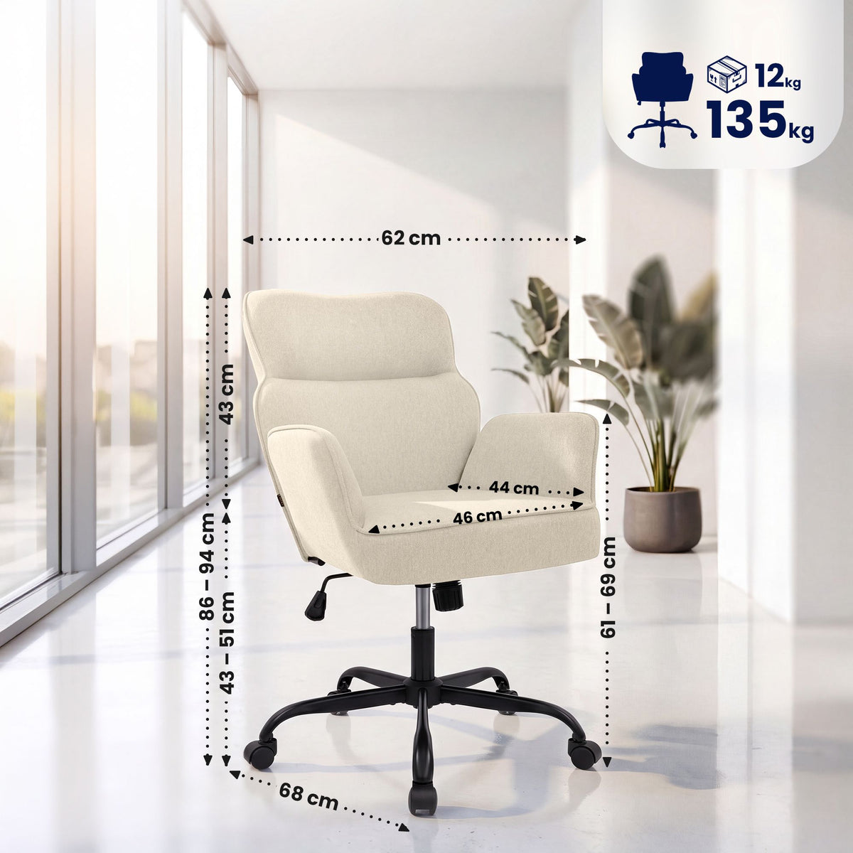 Bureaustoel Amado stof creme creme
