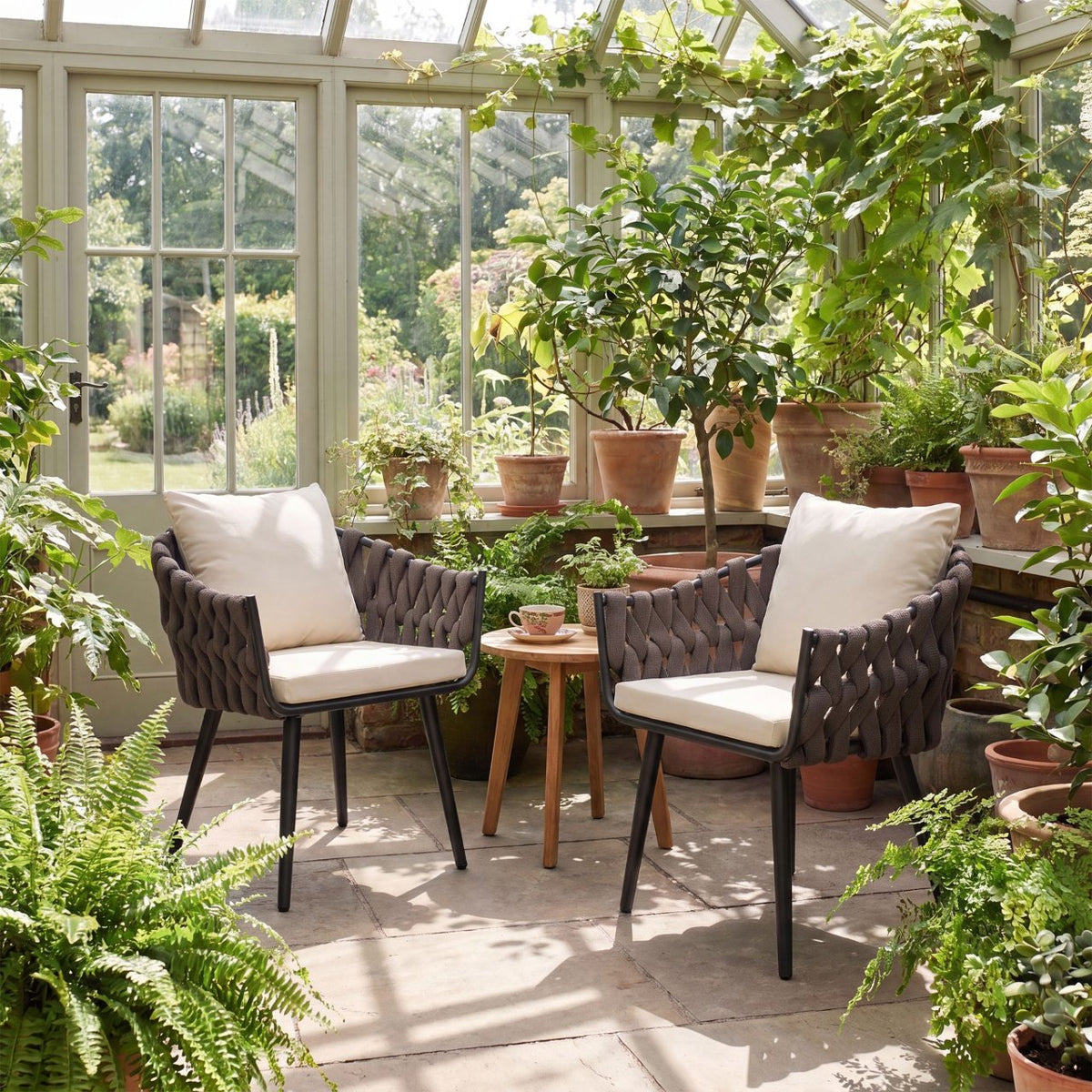 Tuinstoel Naxos taupe met zitkussen creme creme