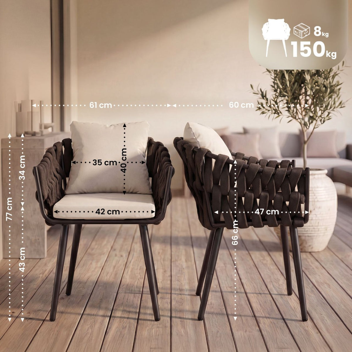 Tuinstoel Naxos taupe met zitkussen creme creme