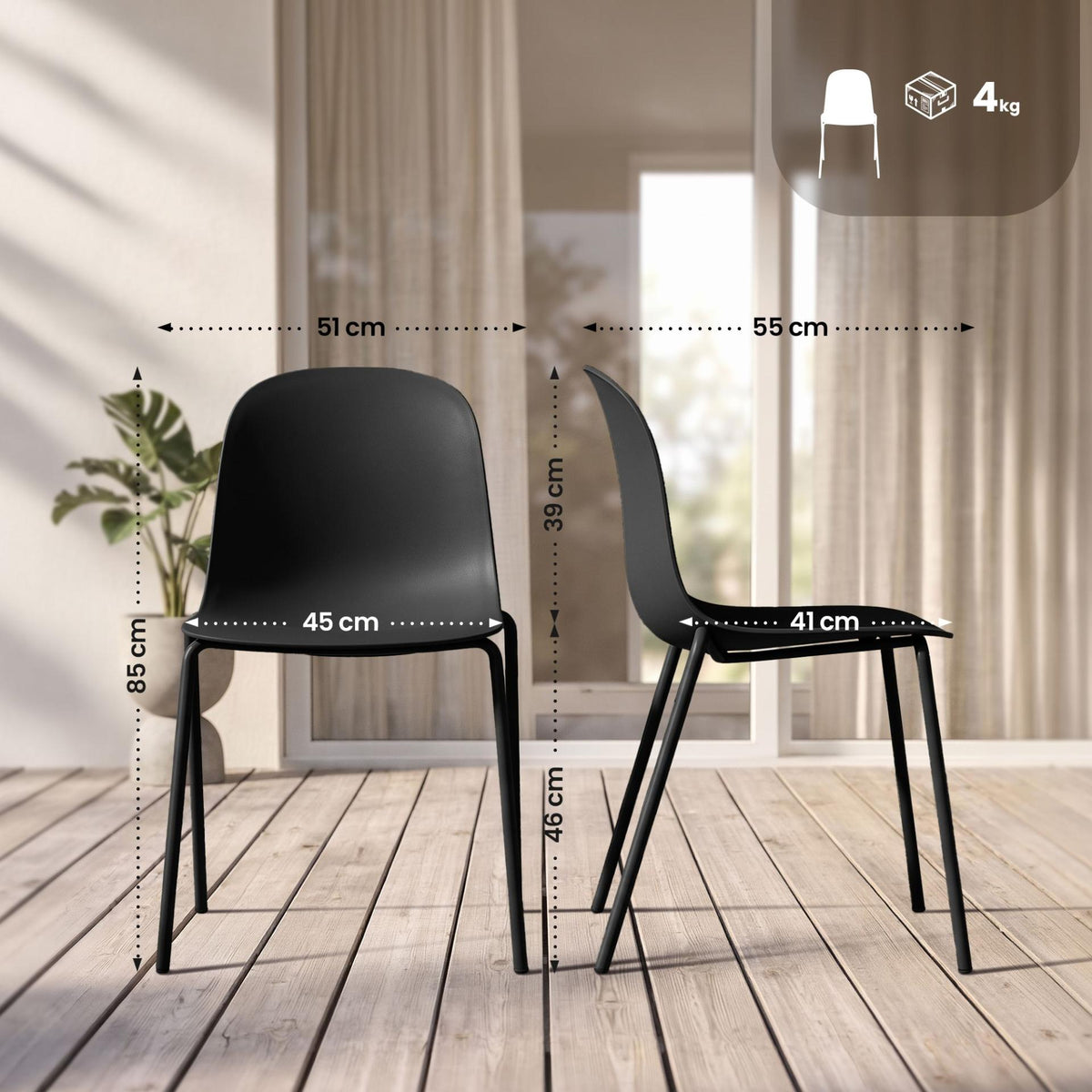 Set van 4 stapelstoelen Hardin zwart schwarz