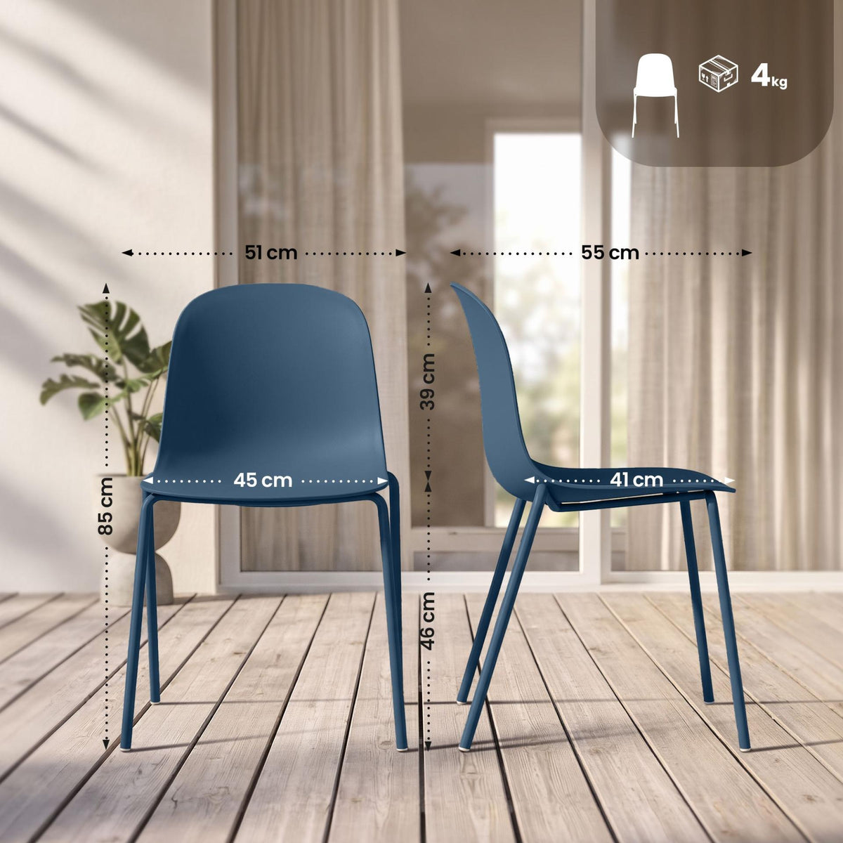 Set van 2 stapelstoelen Hardin blauw blau