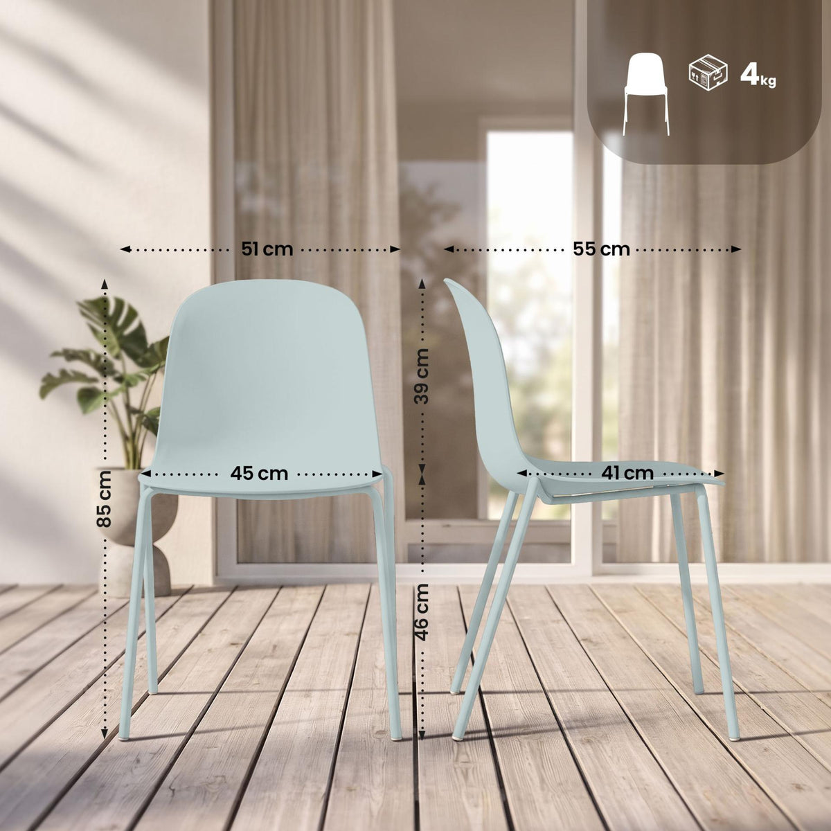 Set van 4 stapelstoelen Hardin turkis türkis