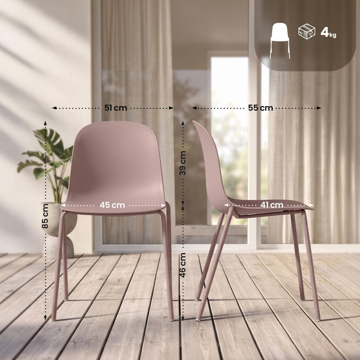 Set van 4 stapelstoelen Hardin roze pink