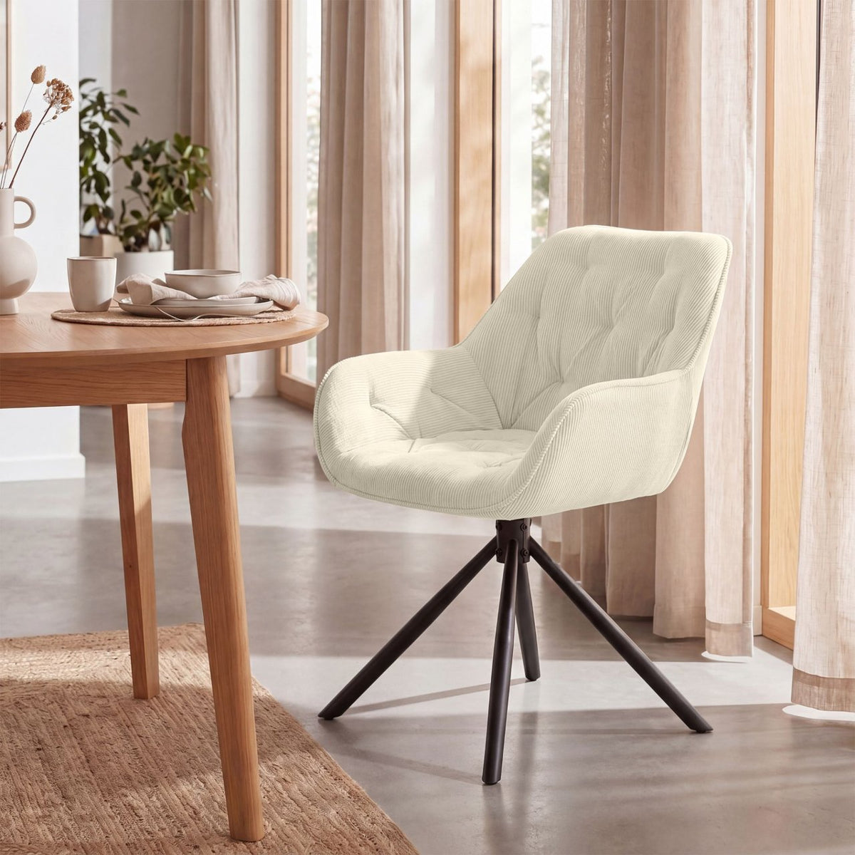 Eetkamerstoel Rimio Cord creme creme
