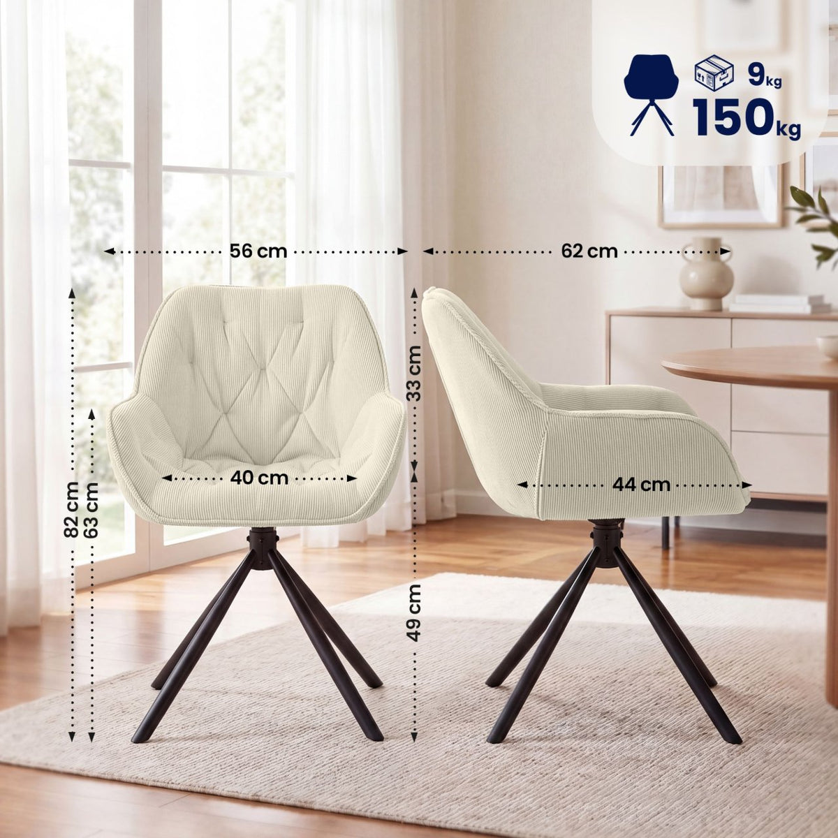 Eetkamerstoel Rimio Cord creme creme
