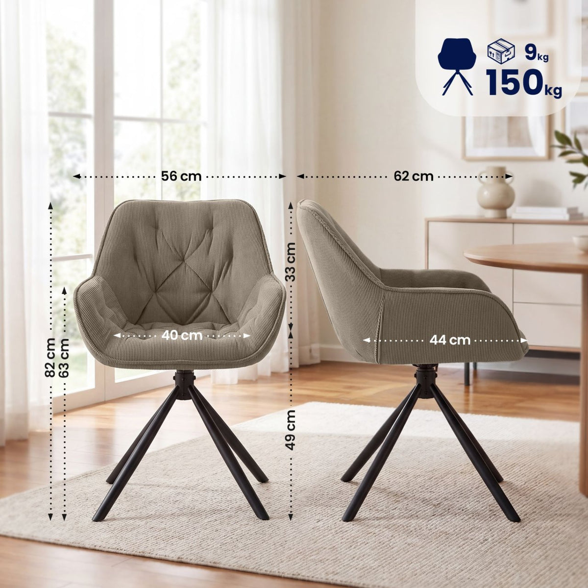 Eetkamerstoel Rimio Cord taupe taupe