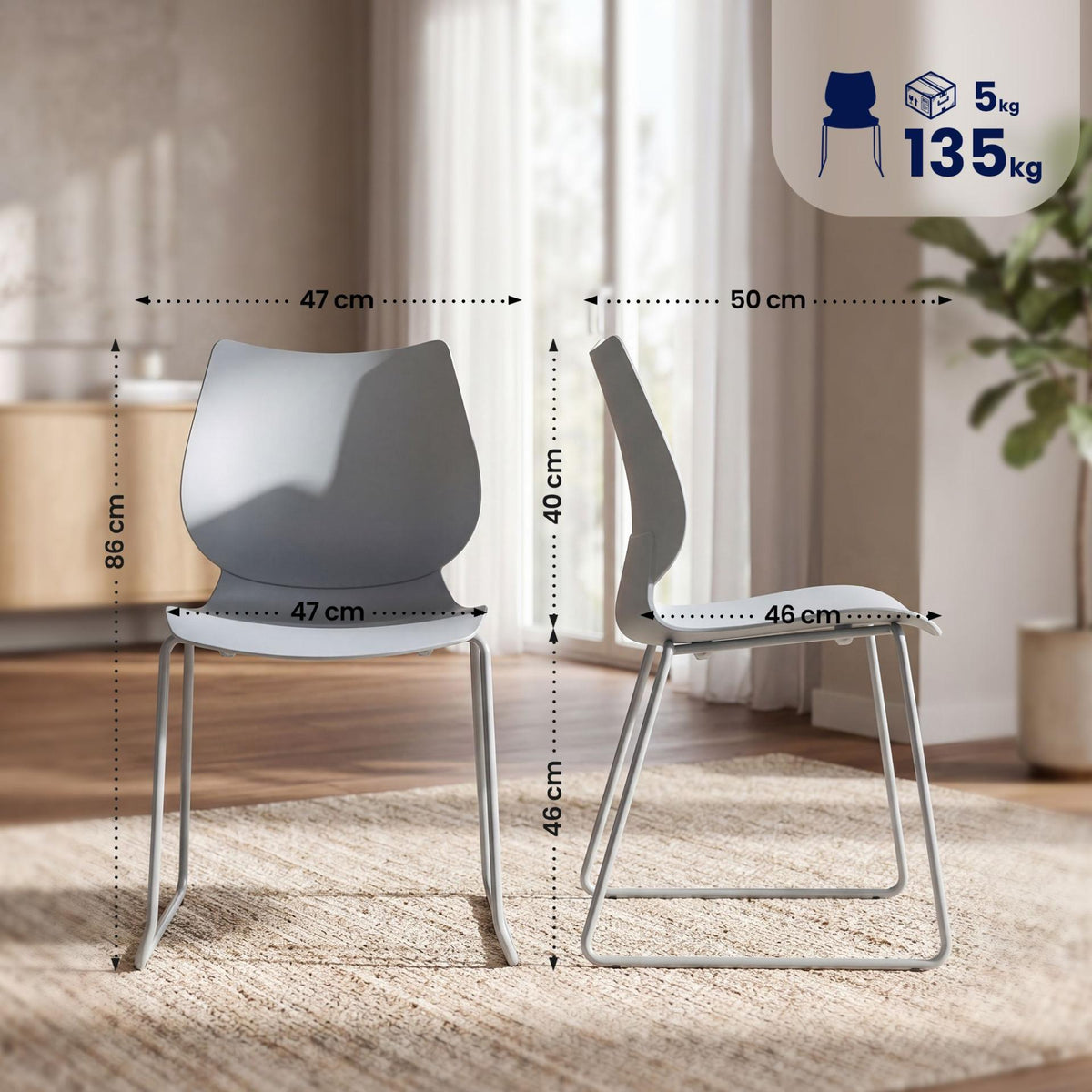 Set van 2 Eetkamerstoelen Houma grijs grau