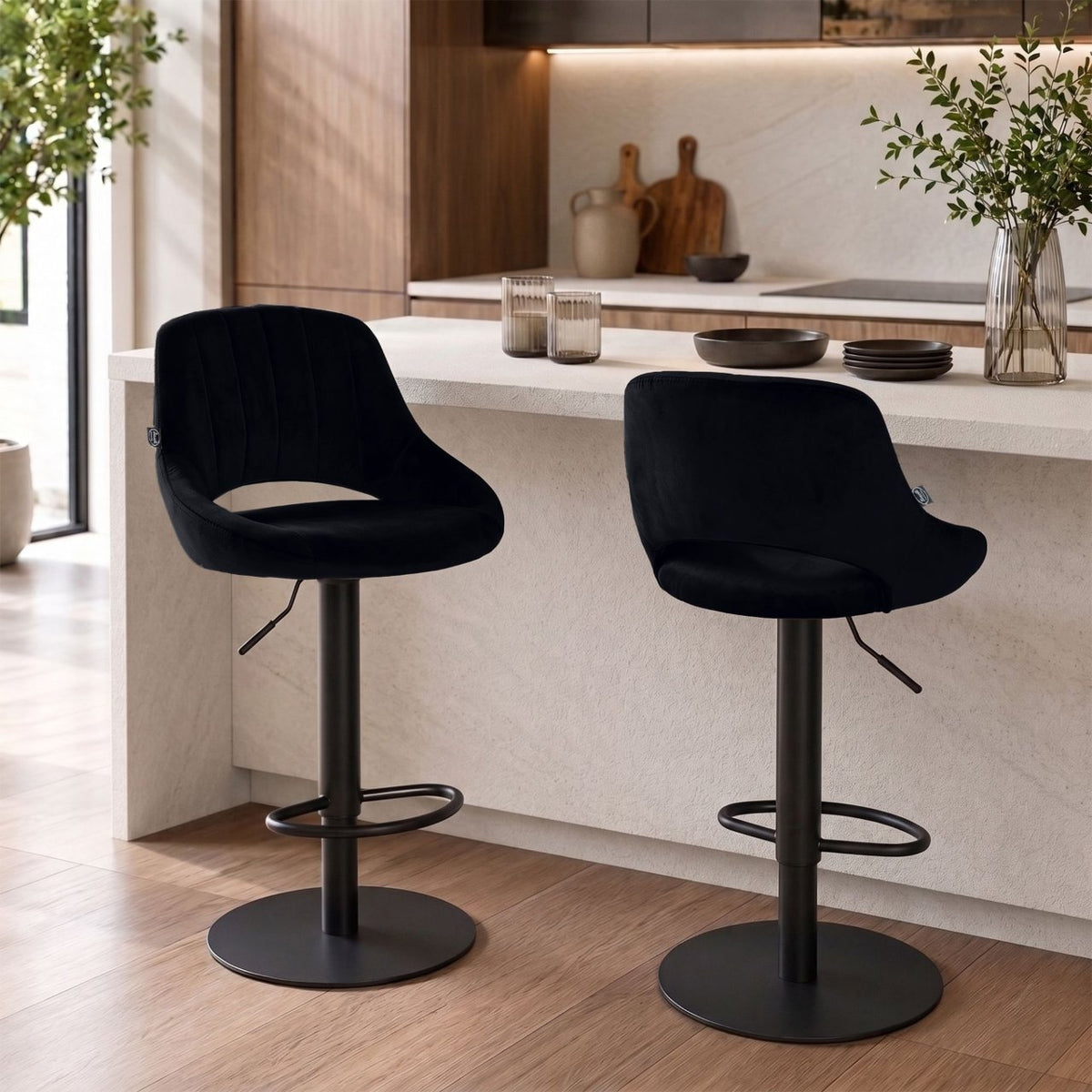 2er Set Barhocker HD Milet B Samt schwarz