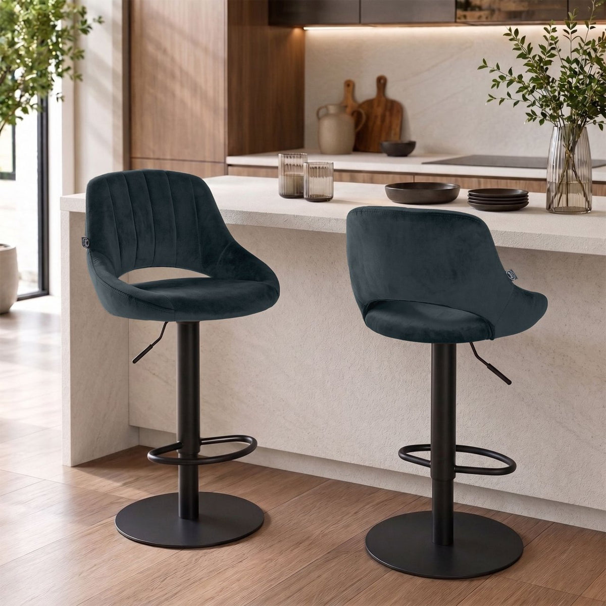 2er Set Barhocker HD Milet B Samt dunkelgrau