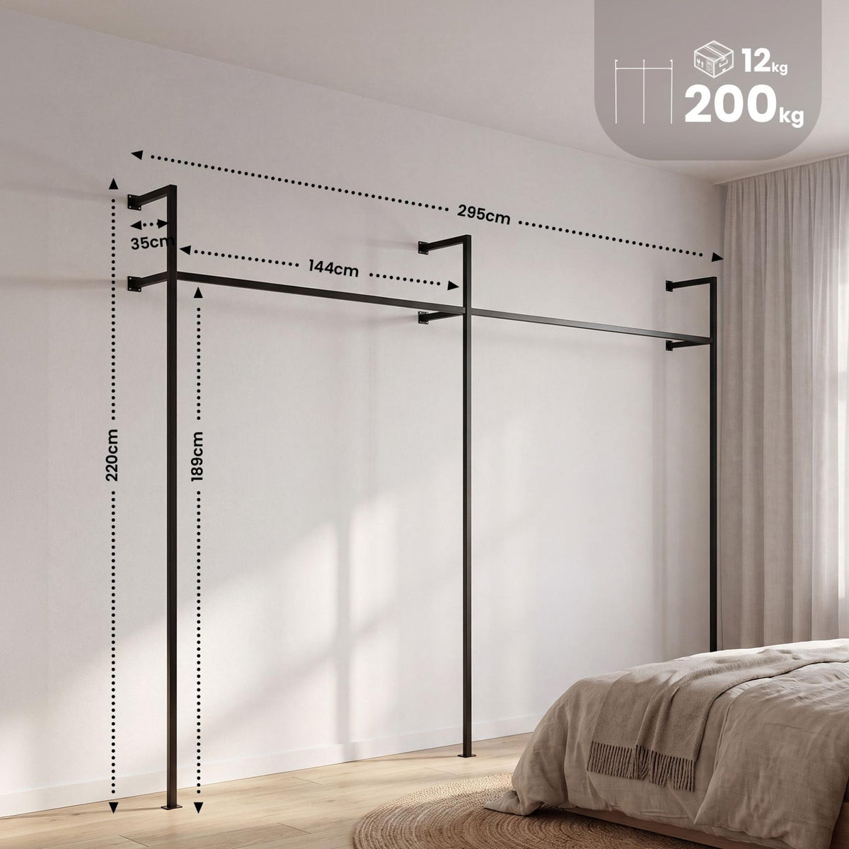 Wandkapstok Merton 250 cm schwarz