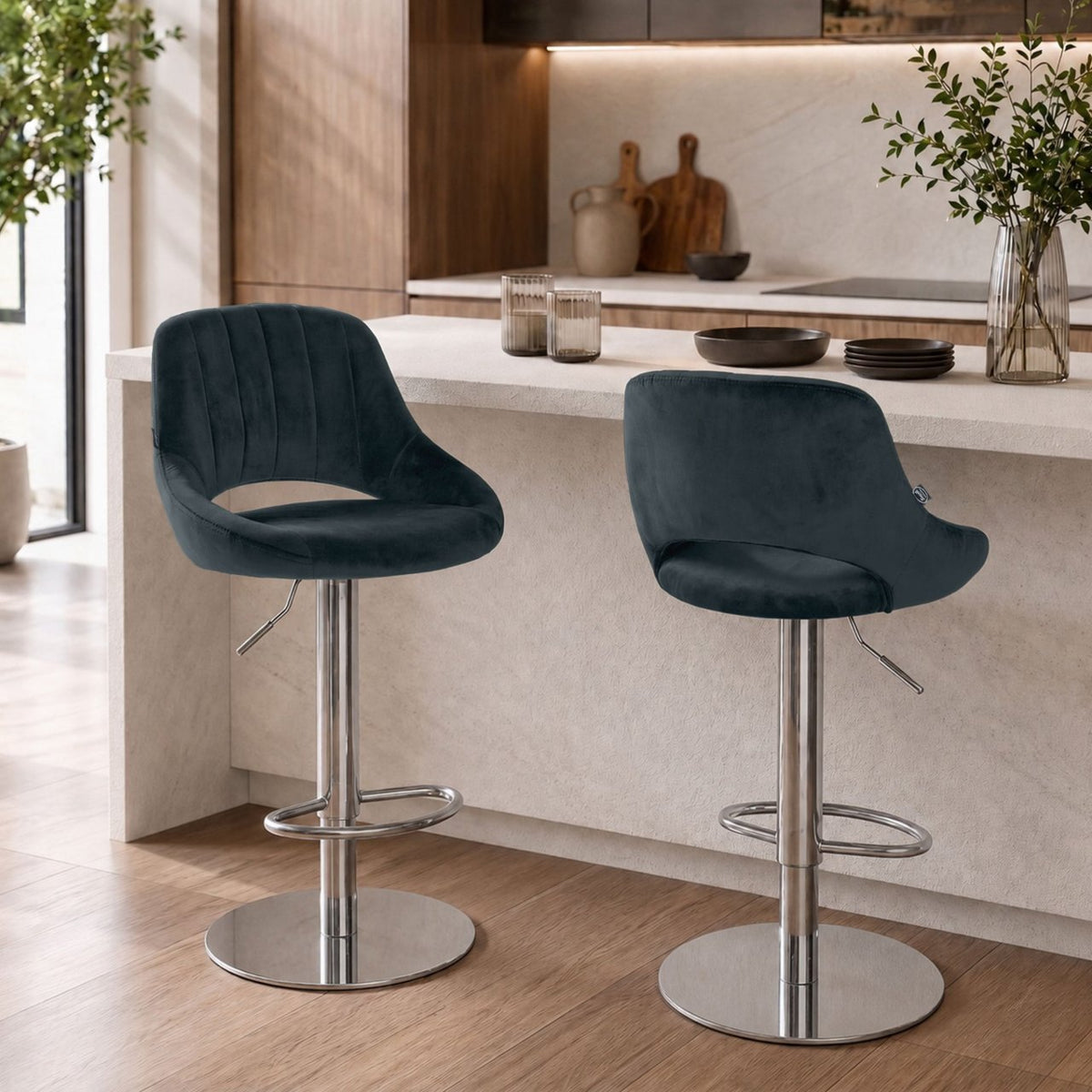 2er Set Barhocker HD Milet C Samt dunkelgrau
